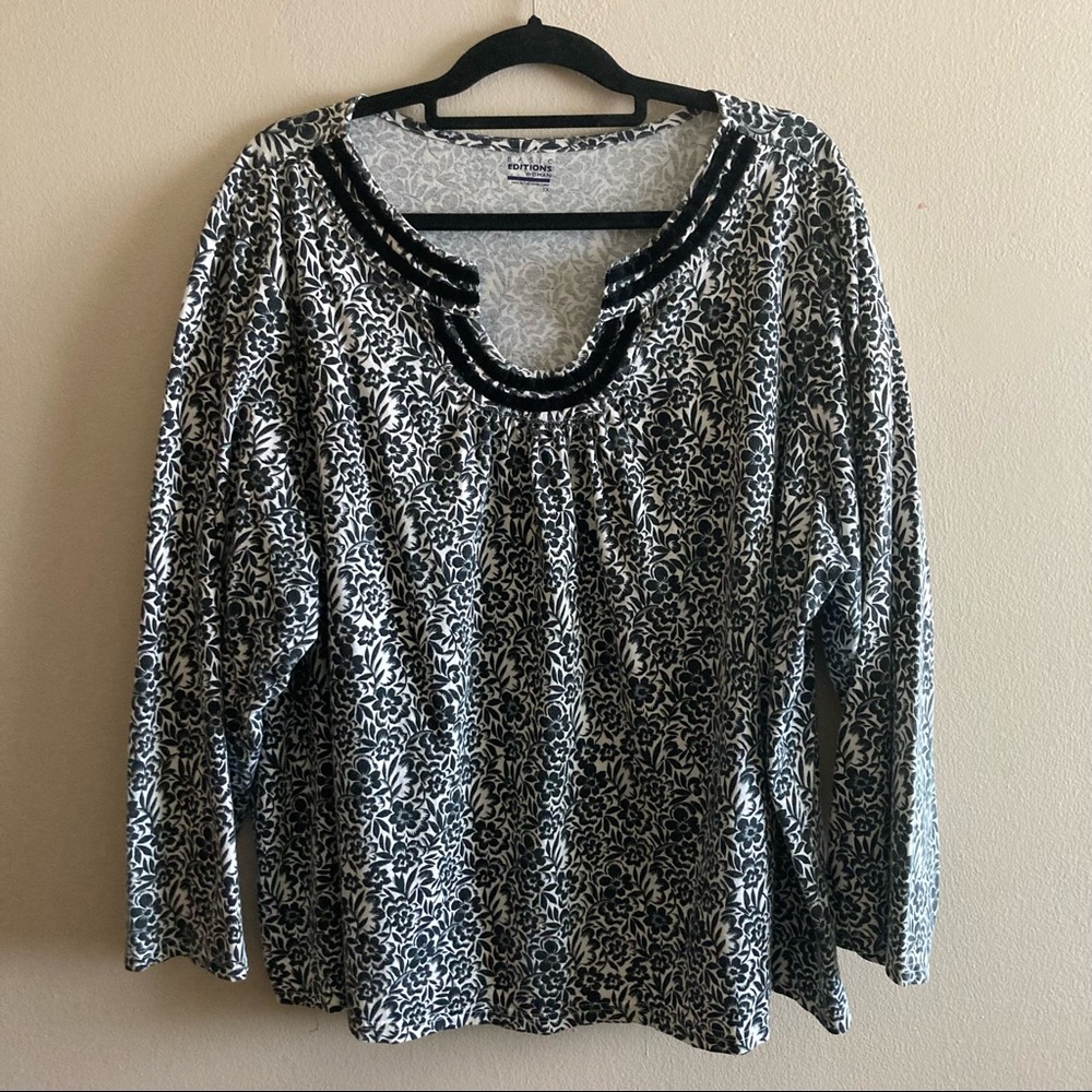 Basic Editions Woman 3X Black And White Top